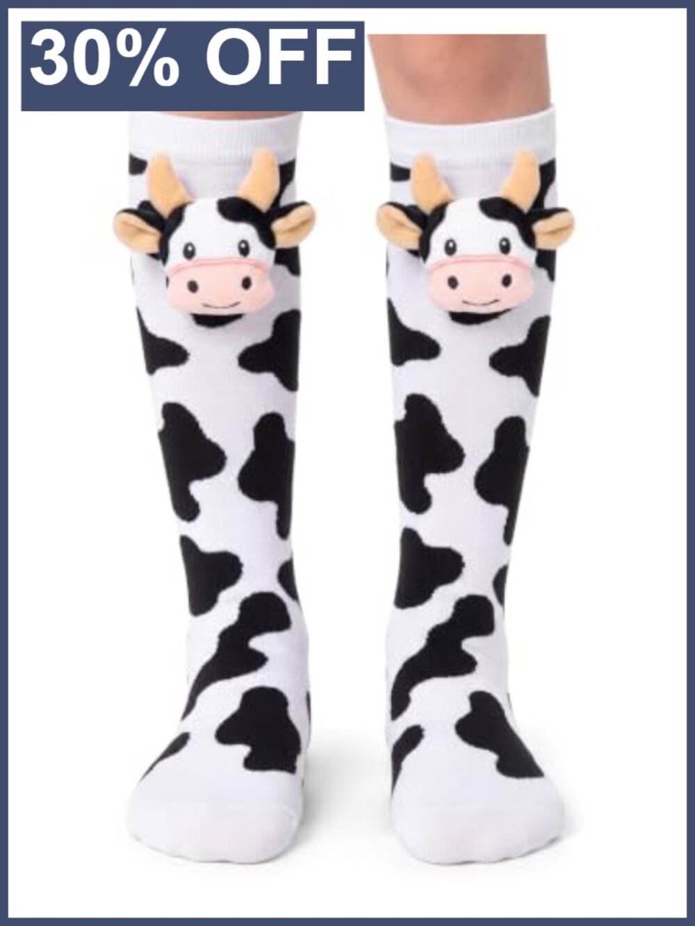 Funny 3D Cow Knee High Socks Cotton Blend One Size Fits Most